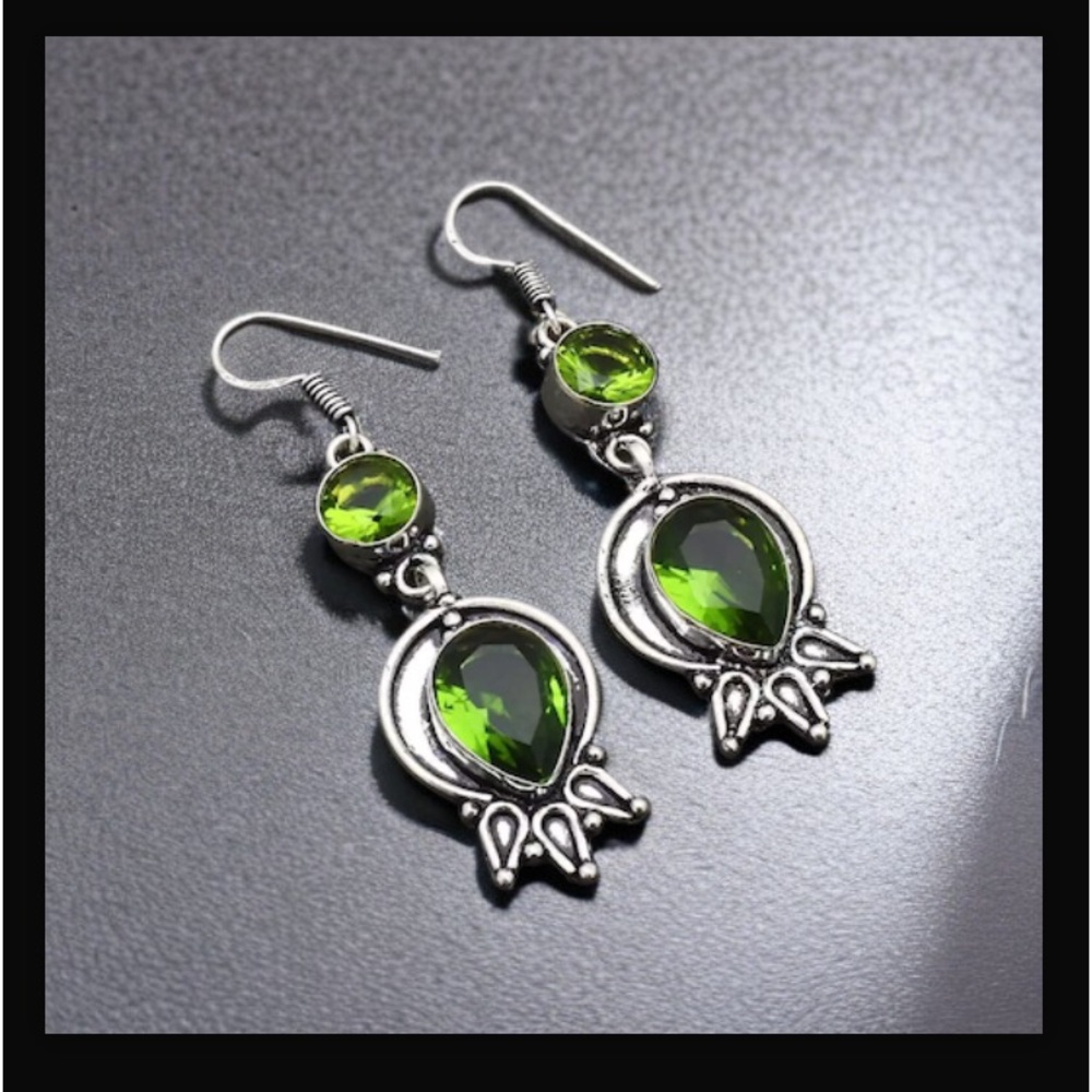 Peridot Handcrafted Drop Dangle Hook Style Earrings 2.32" Long Made In India NWT - Picture 14 of 16